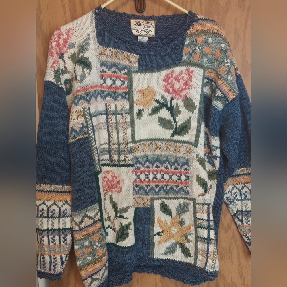 VTG Heirloom collectibles 90s cottagecore pullover Sweater Shoulder pads L 90s